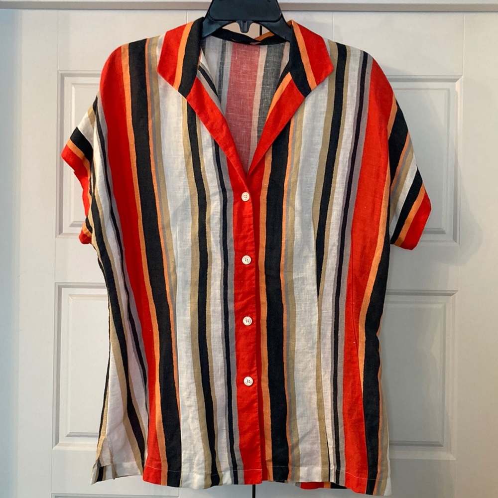 Lafayette 148 linen striped button down shirt